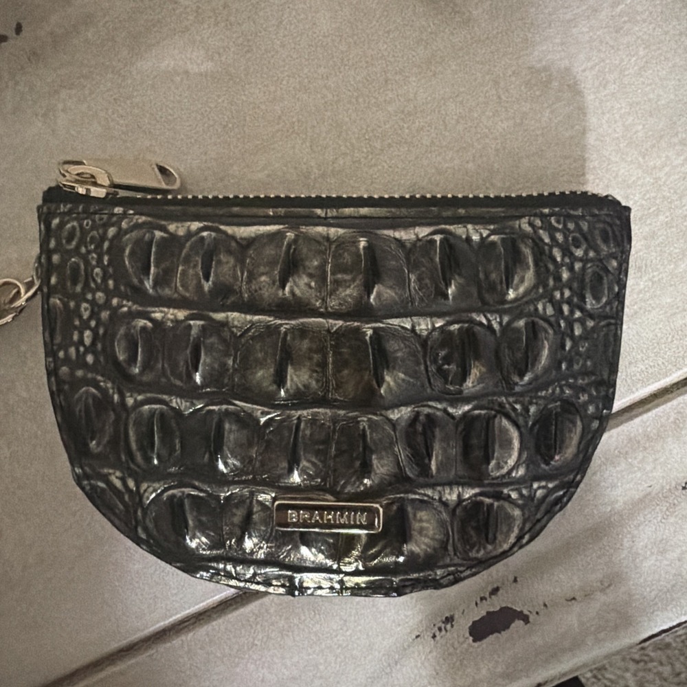Brahmin Brown Melbourne Genuine Leather Clip-On Coin Purse
